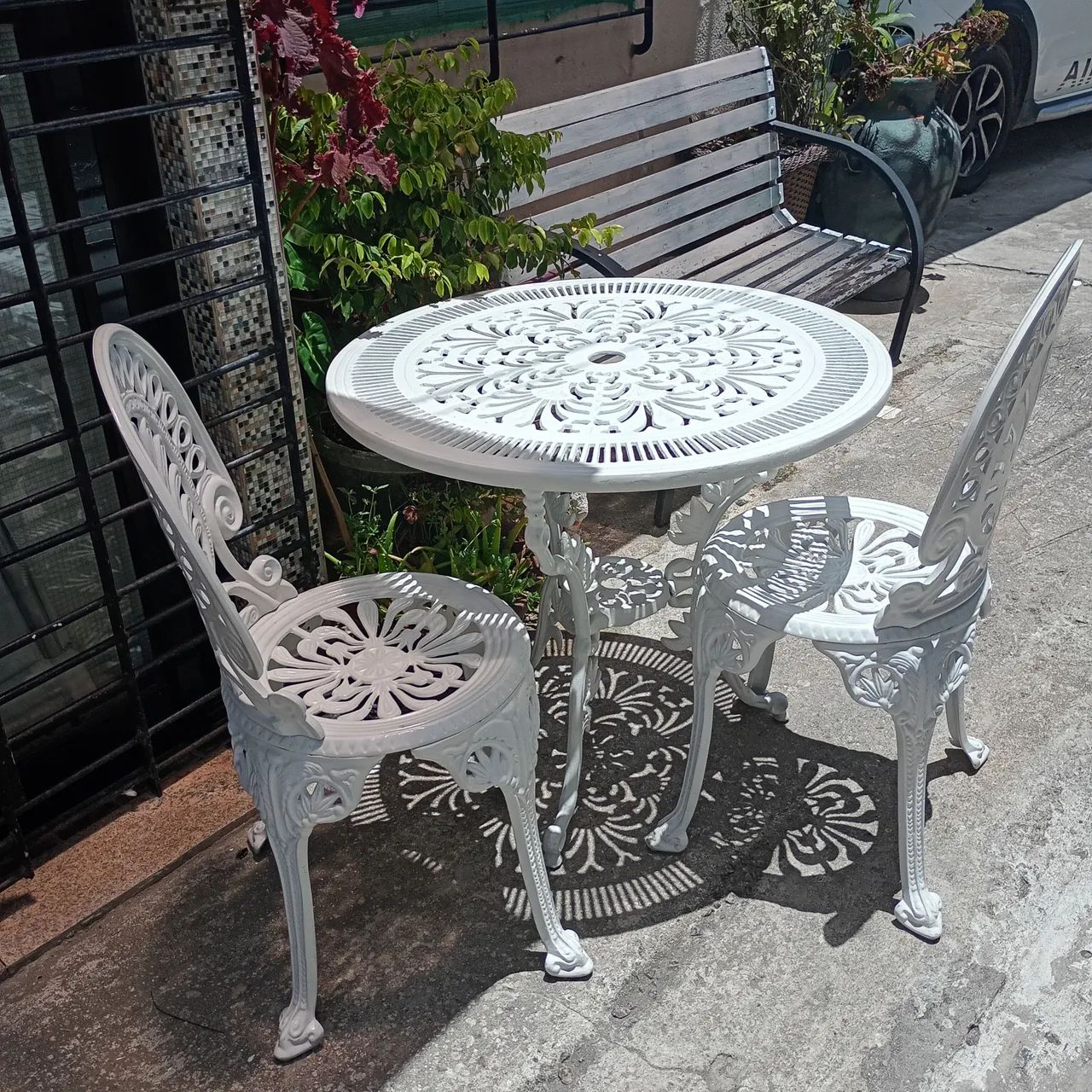 Mesa e cadeiras jardim alumínio 