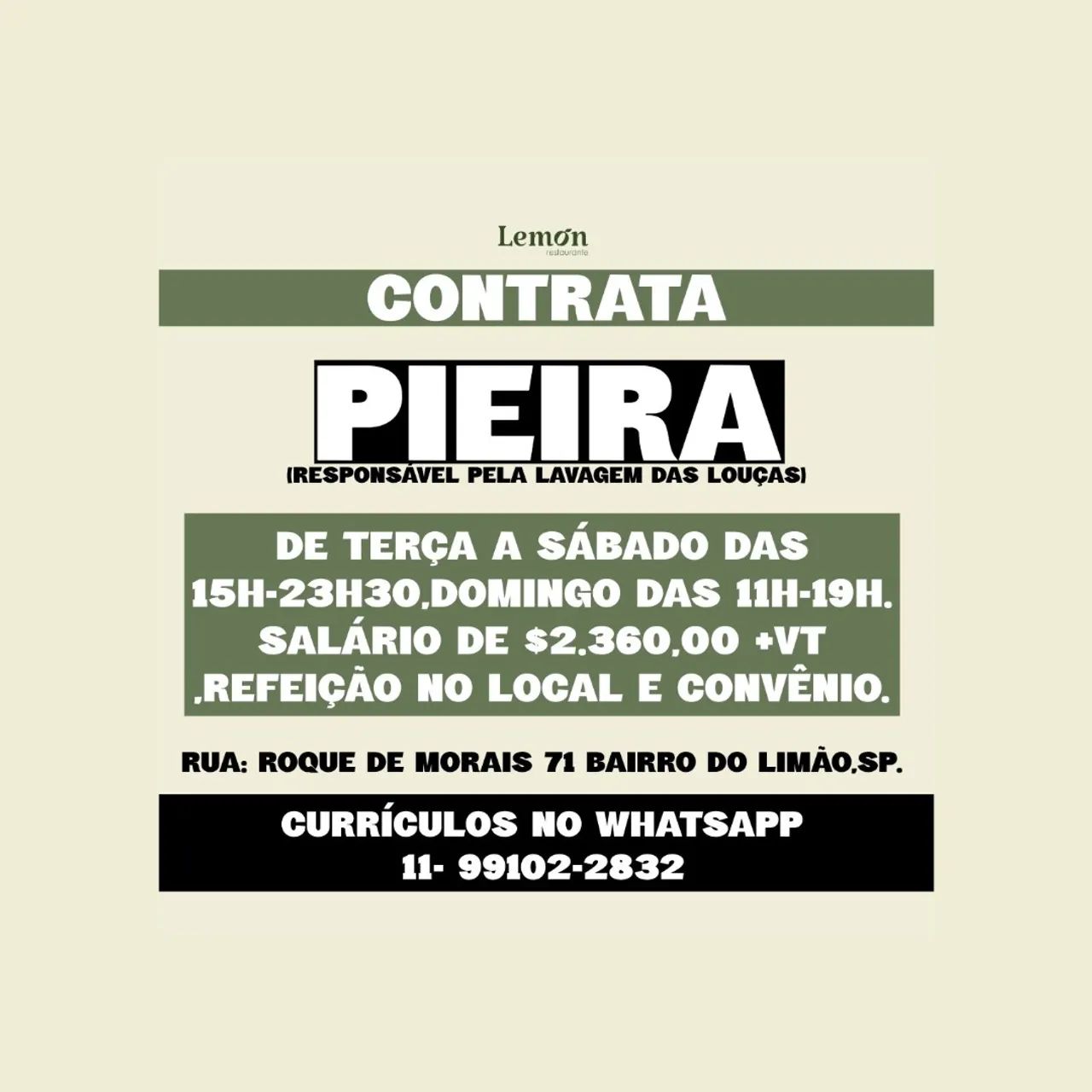 ESTAMOS CONTRATANDO PIEIRA
