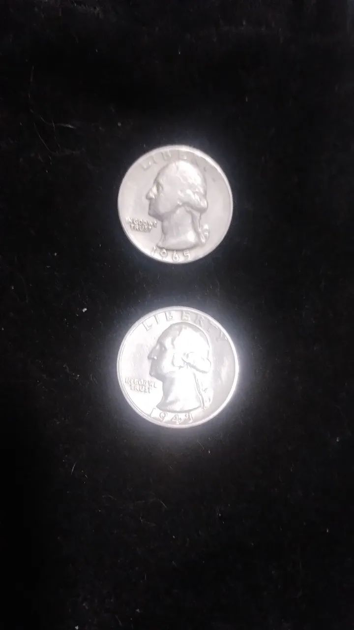 Duas moedas Quarter dólar anos 1943 e 1965 - Foto 4