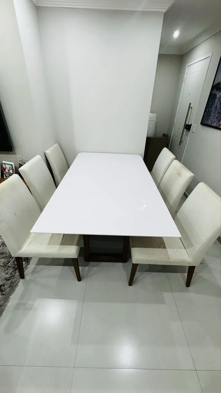 Mesa Tampo de Vidro com Madeira e 6 Cadeiras - Foto 2