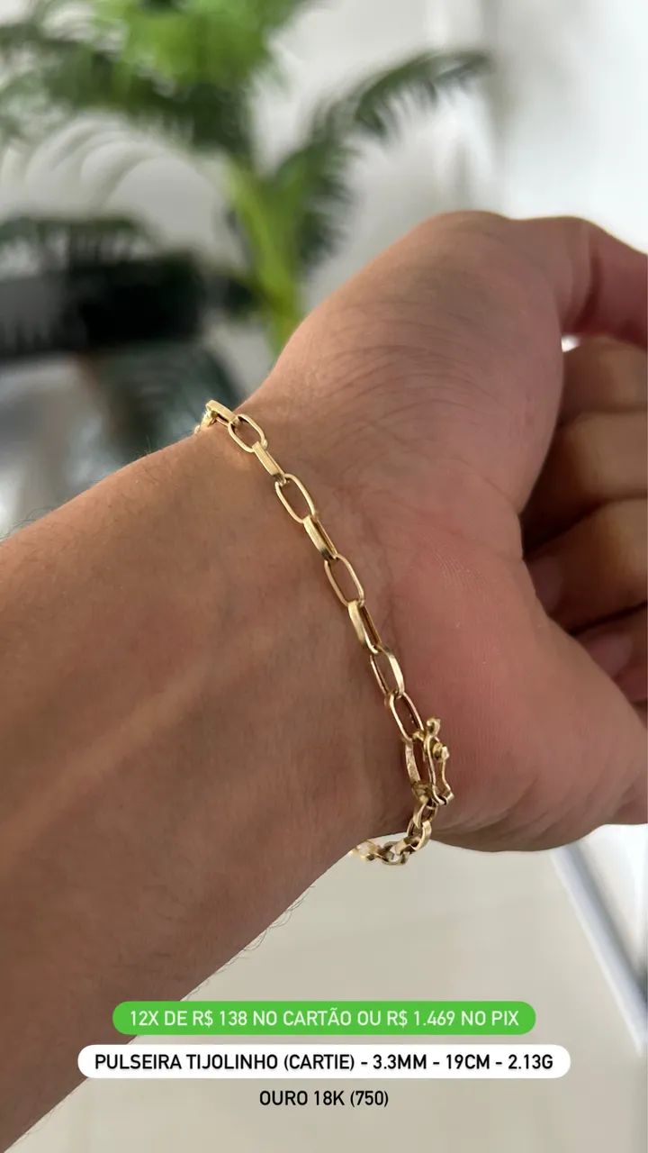 Pulseira tijolinho ouro 18k 