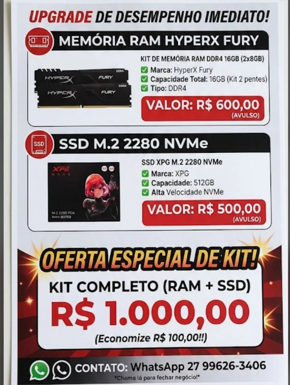 Memória ram 16gb SSD 512gb 