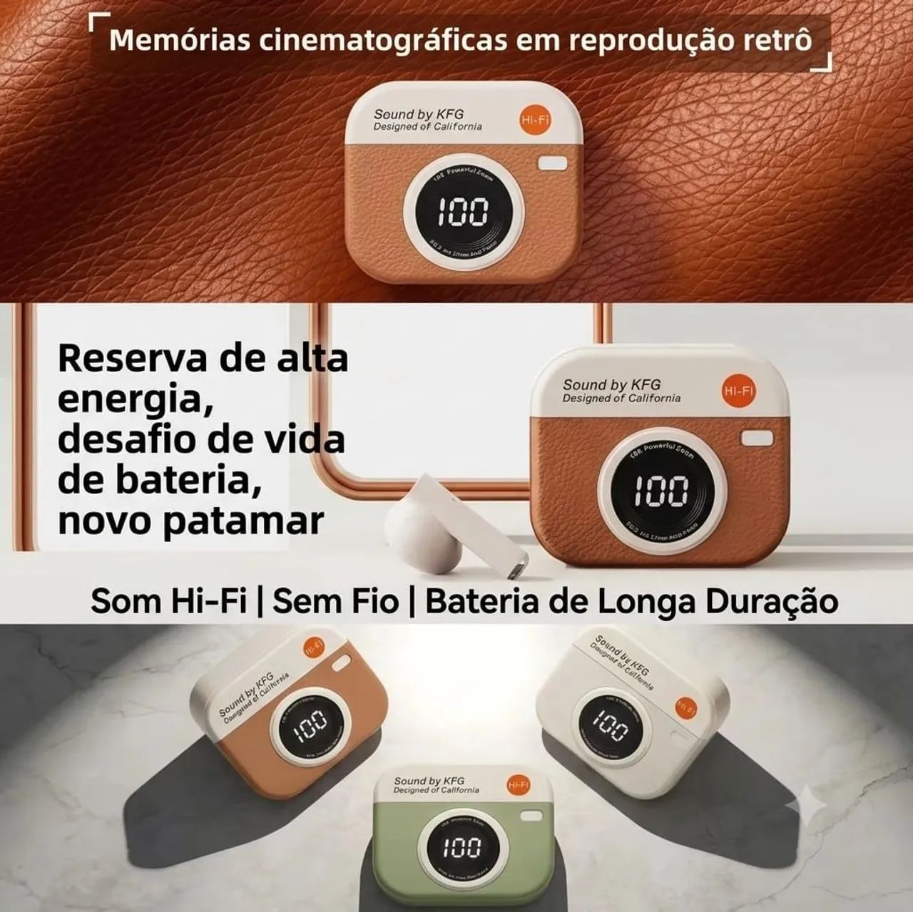 Fone bluetooth temático estilo câmera retrô  - Foto 3