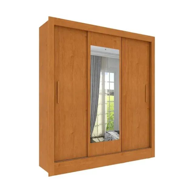 Guarda Roupa Amadeirado Com Espelho 3 Portas