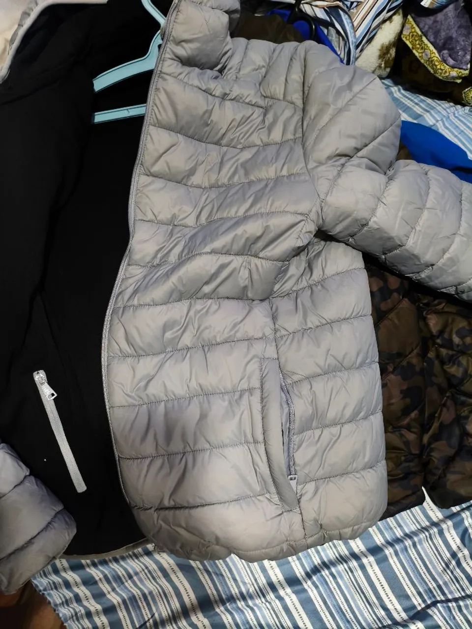 Jaqueta dupla face cinza e preto M grande