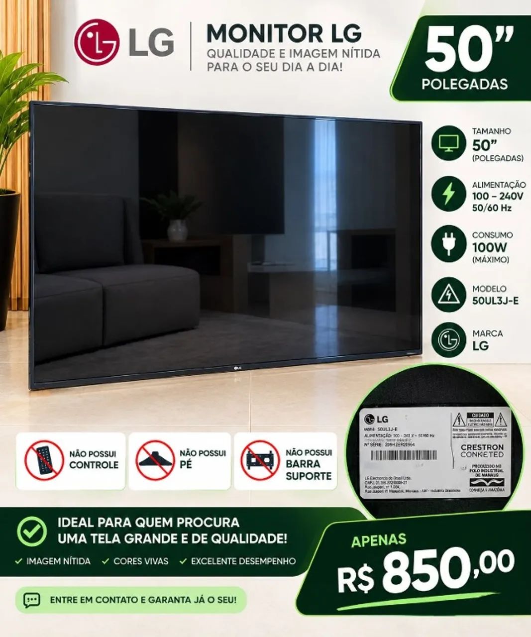 MONITOR LG 50' POLEGADAS 