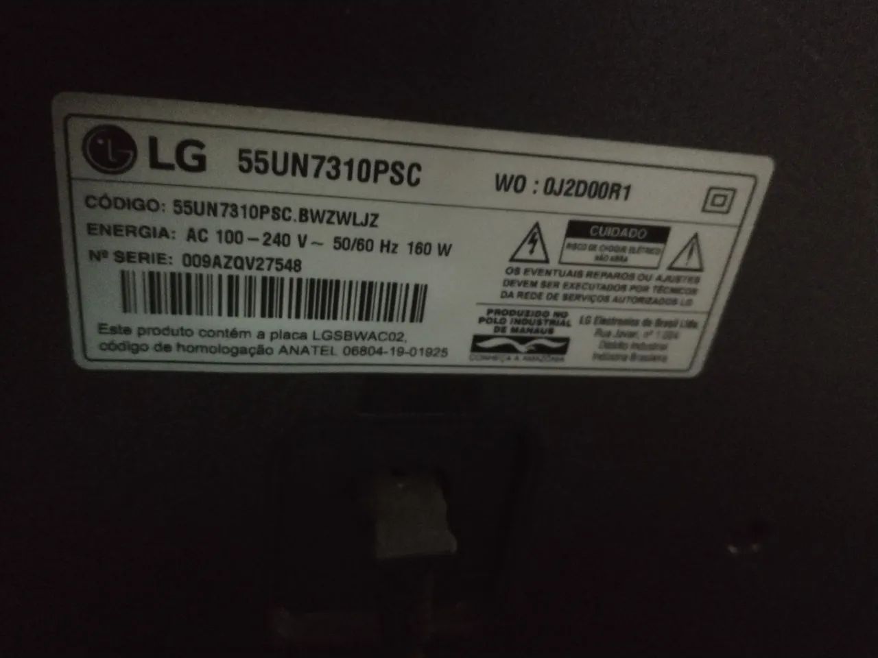 Televisão LG de 55 polegadas