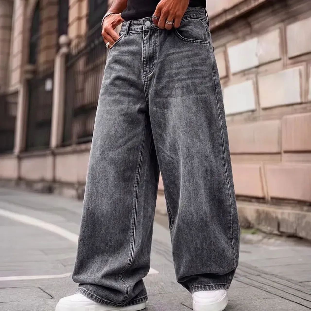 Calça baggy jeans cinza