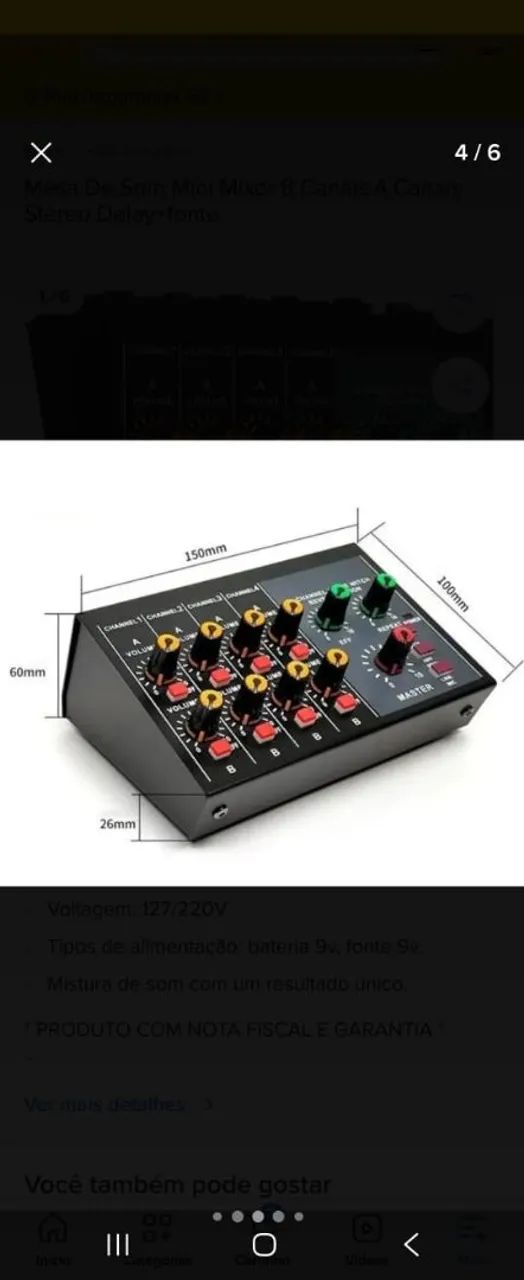 Mesa de som ,mixer 8 canais  - Foto 3