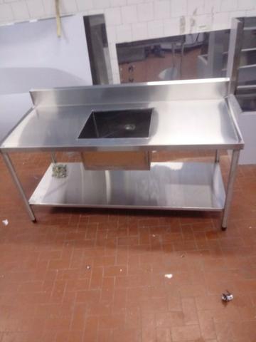 Pia industrial em aço inox escovado sob medida bancada com cuba - Foto 3