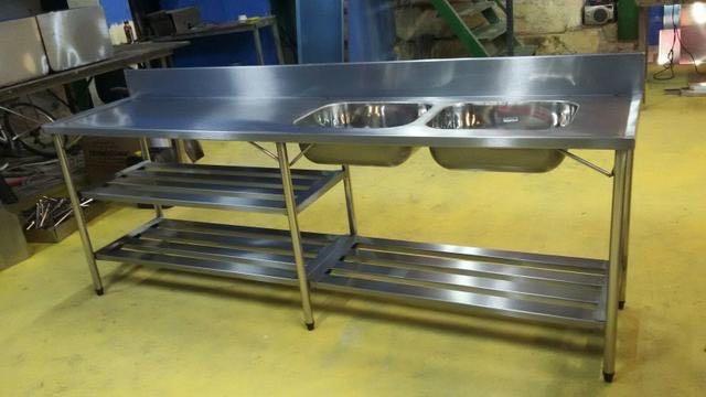 Pia industrial em aço inox escovado sob medida bancada com cuba - Foto 2