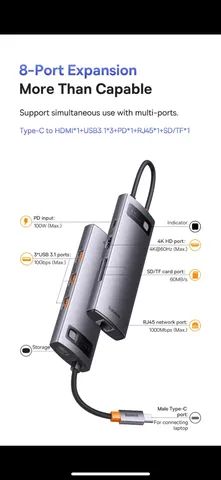 Hub Baseus Adaptador Para Ipad, Notebook e PC. Entrada USB-C
