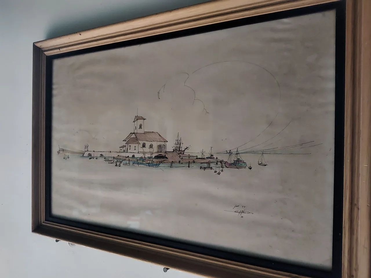 Desenho Nanquim 77 assinado moldura 