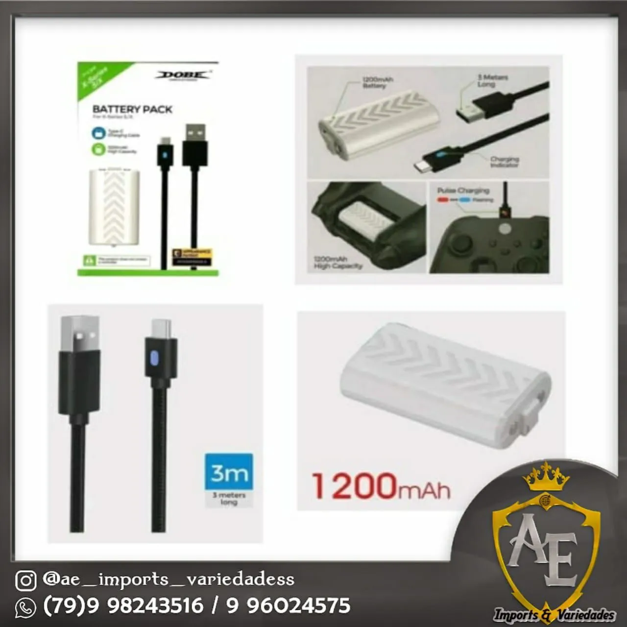 Bateria para Controle Xbox Series X|S - 1200mAh com Cabo USB - DOBE