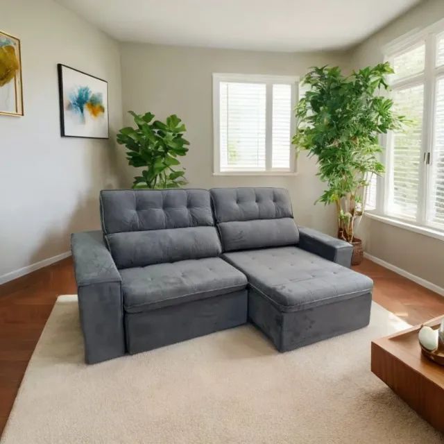 Sofa Retratil e Reclinavel Suede 2,10m