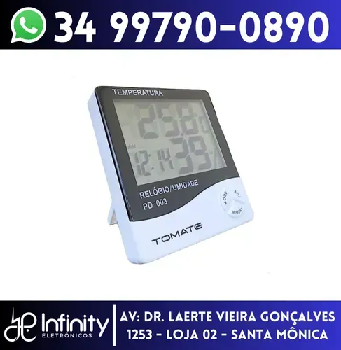 Termo Higrômetro Temperatura Umidade Relógio Digital