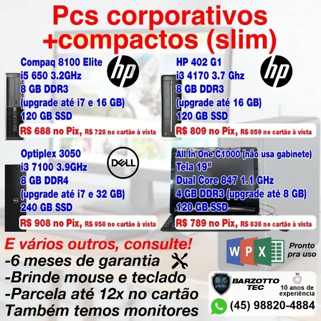 PCs Corporativos Compactos Slim, garantia de loja