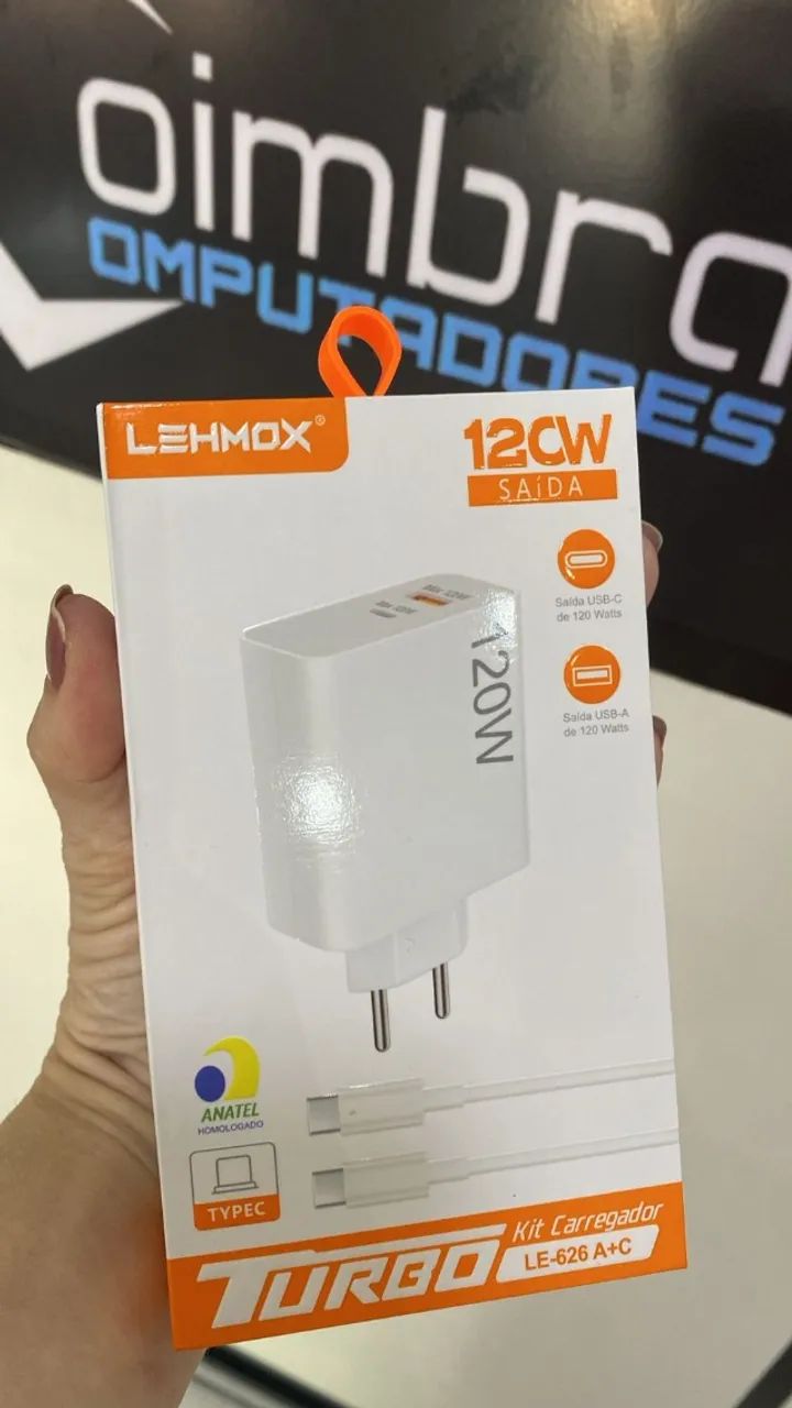 Carregador Tipo C Turbo 120w PD USB - Cabo Type-C 1M LEHMOX - LE-626  Loja Coimbra Entrega