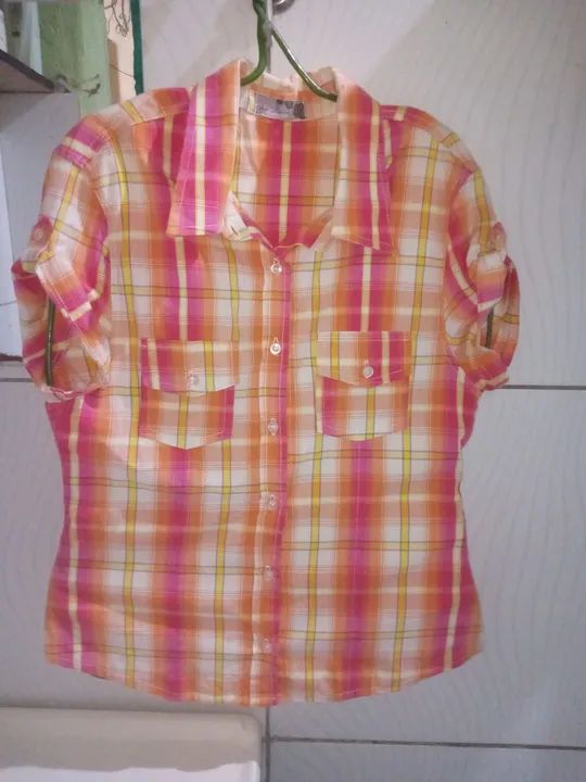 Camisa Xadrez Mangas Curtas Feminina M  - Foto 5