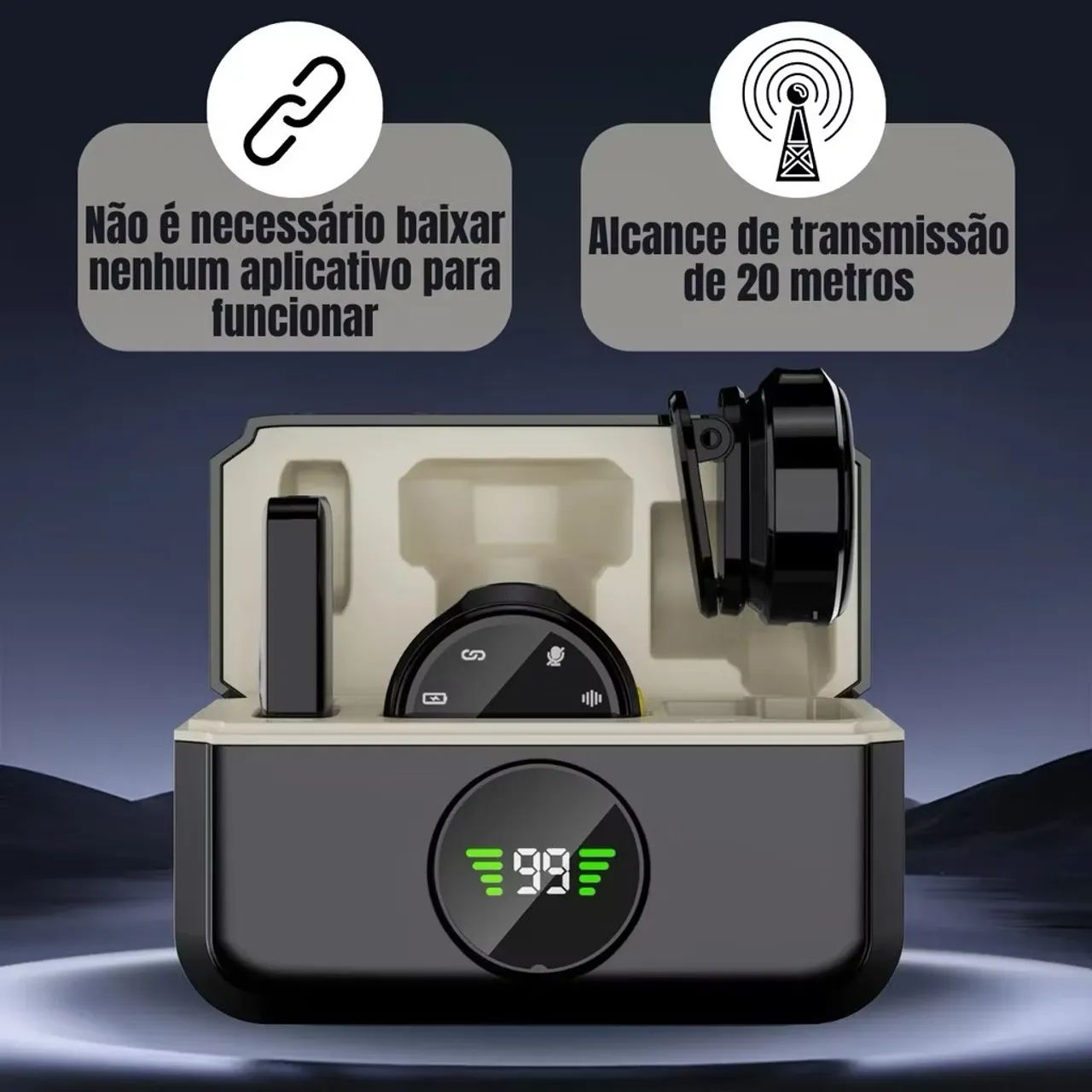 Microfone Lapela Redondo Imã Sem Fio Tipo C Preto Anti Ruído Duplo Para Android E iPhone  - Foto 3