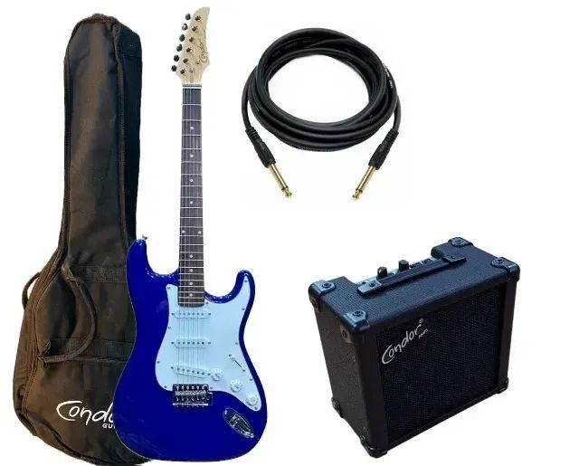 Kit Guitarra Condor RX-10 elétrica Stratocaster Azul com Cubo, Cabo e Capa