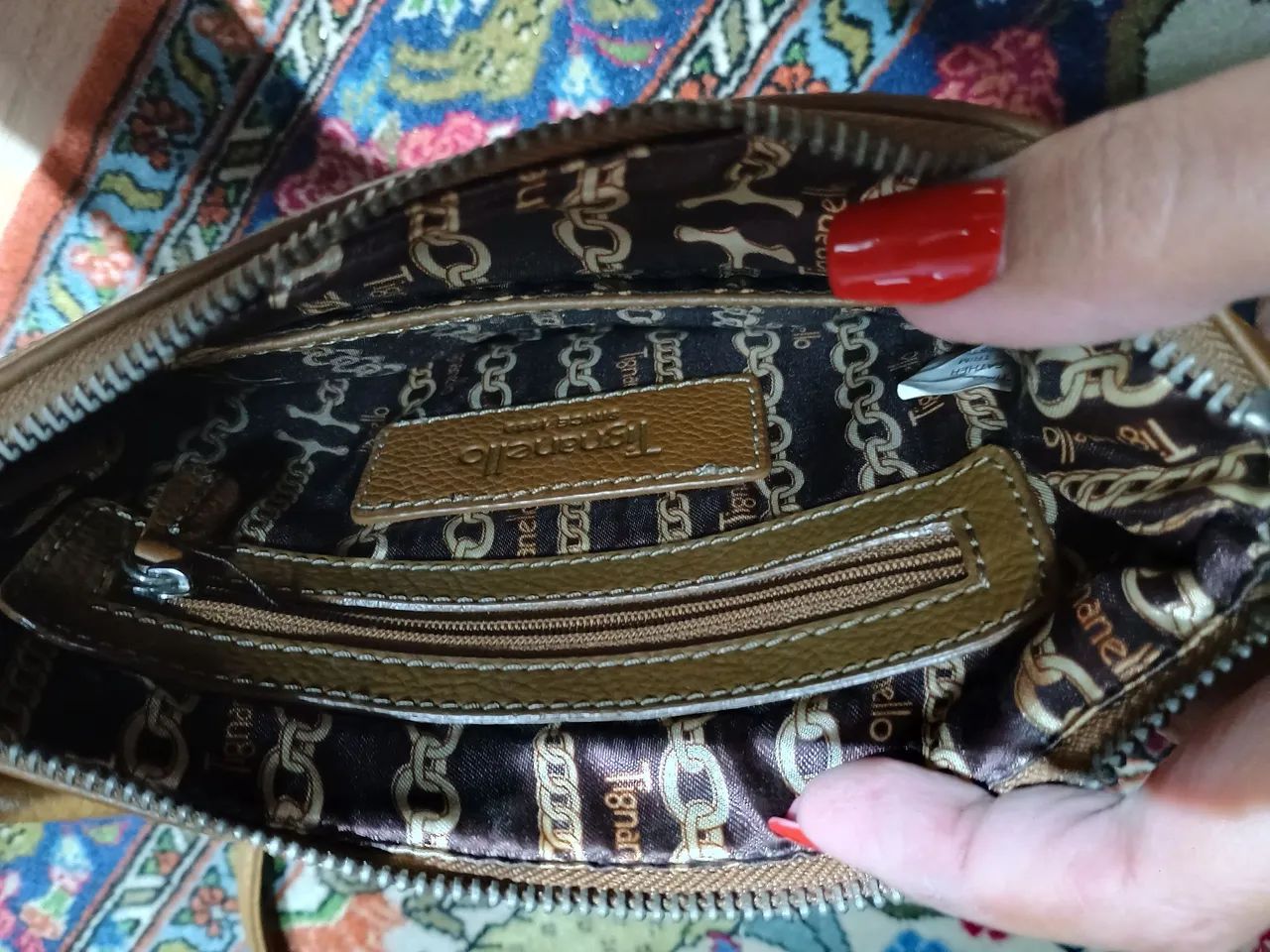 Bolsa Couro legítimo original Tignanello Caramelo/bege - Foto 4