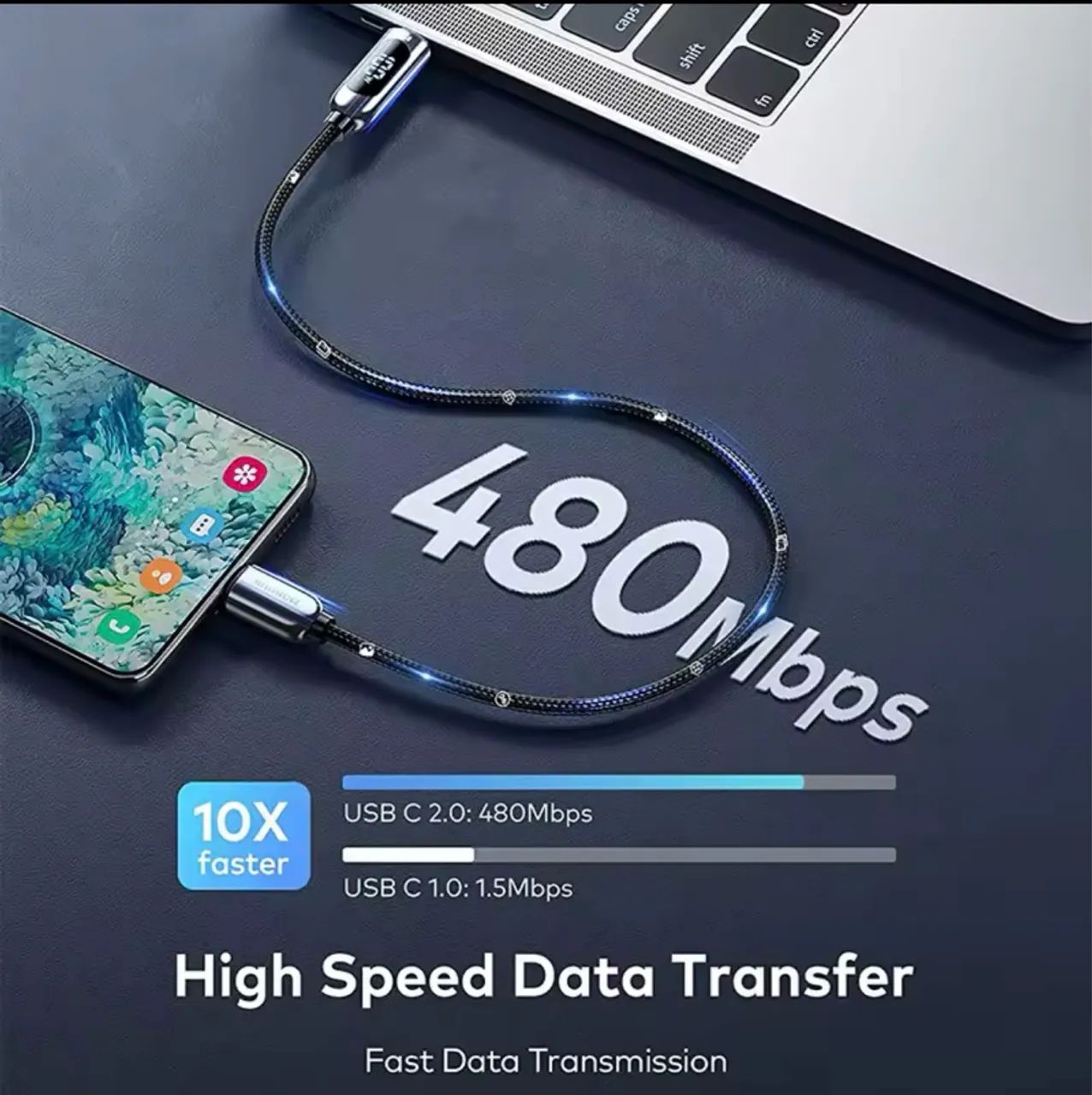 Cabo Baseus Ultra rápido com display Digital USB-C - Foto 3