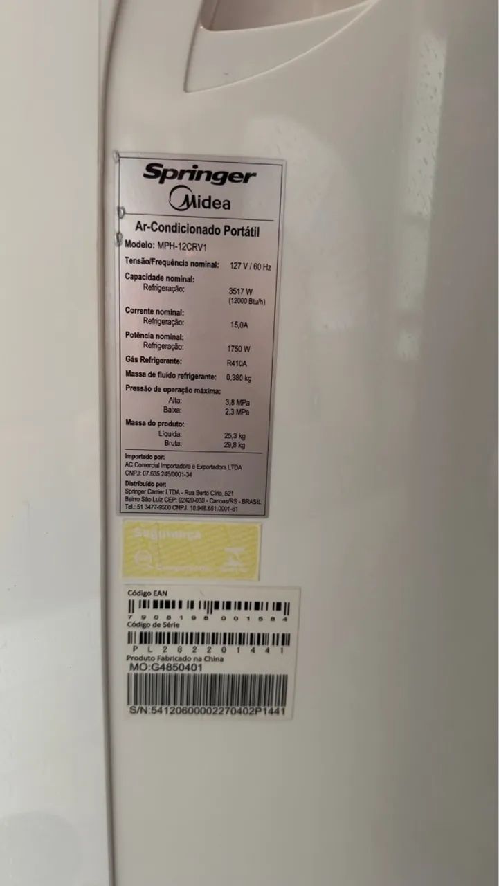 Ar condicionado Springer Midea Portátil 12.000 Btu - Foto 3