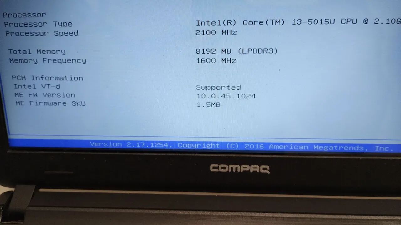 Notebook compaq Intel Core i3 5015U - 8GB RAM - 2.10 GHz