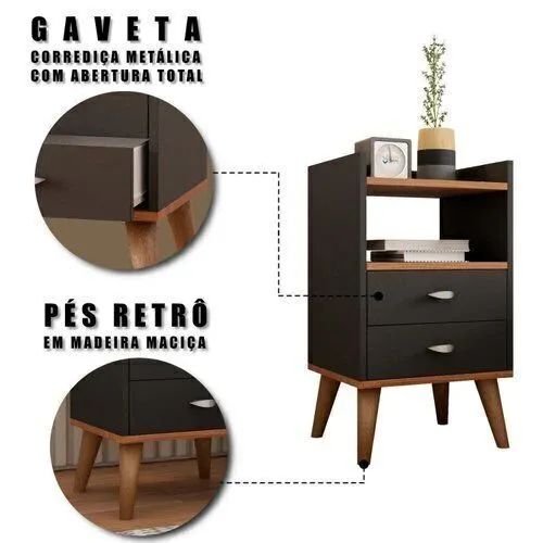 Kit 2 mesa de Cabeceira Retrô Pés palito em madeira maciça  - Foto 3
