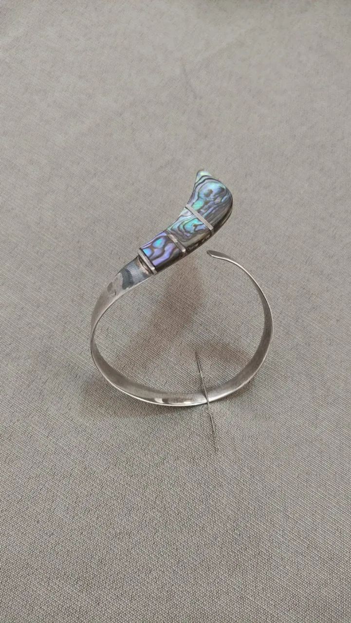 Pulseira de prata 925 com pedra Abalone, design exclusivo - Foto 2