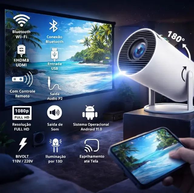 Mini Projetor HY300 4K Smart - Wi-Fi + Bluetooth - Foto 6