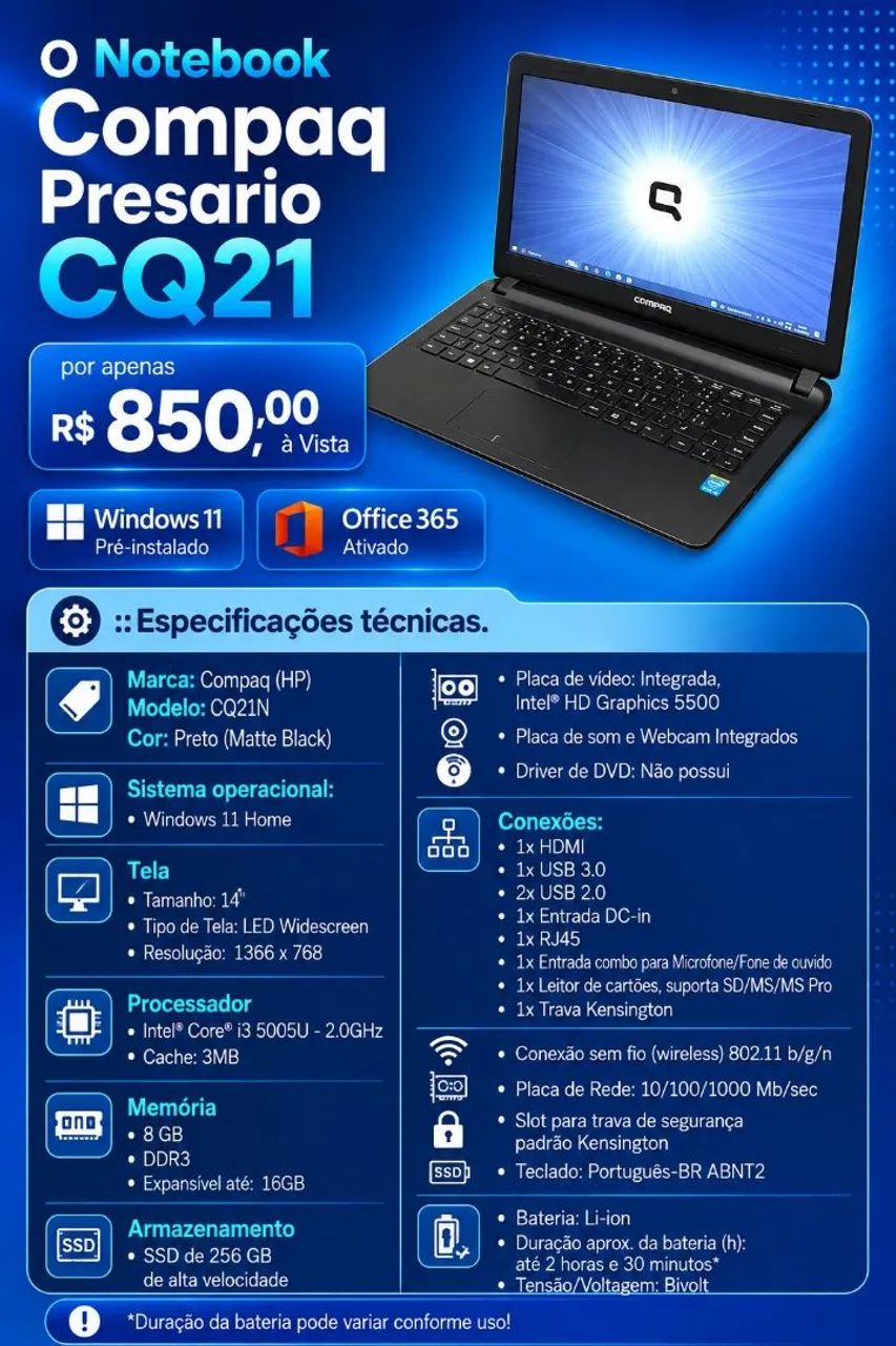Notebook Compaq CQ21 - Oferta imperdível.