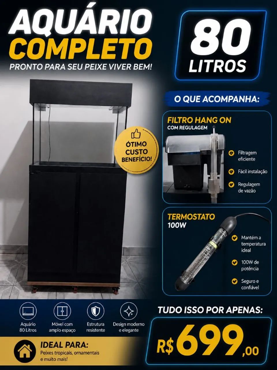 Vendo aquário 80lt + HangOn + termostato