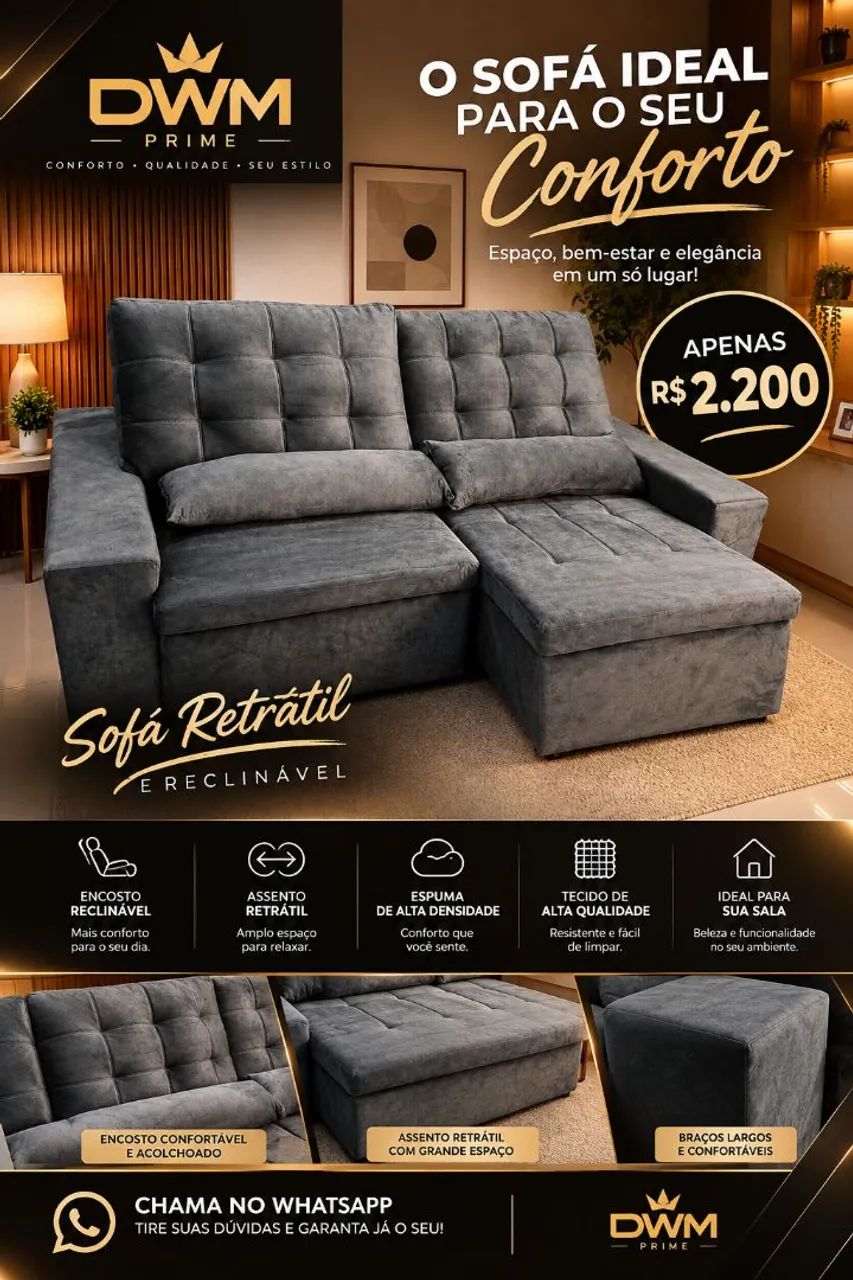 Sofá retrátil e reclinável 