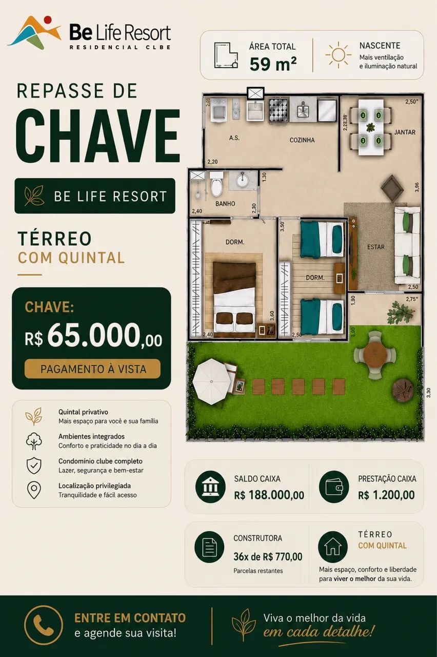 Passo chave Be life no turu ou troco em veiculo.
