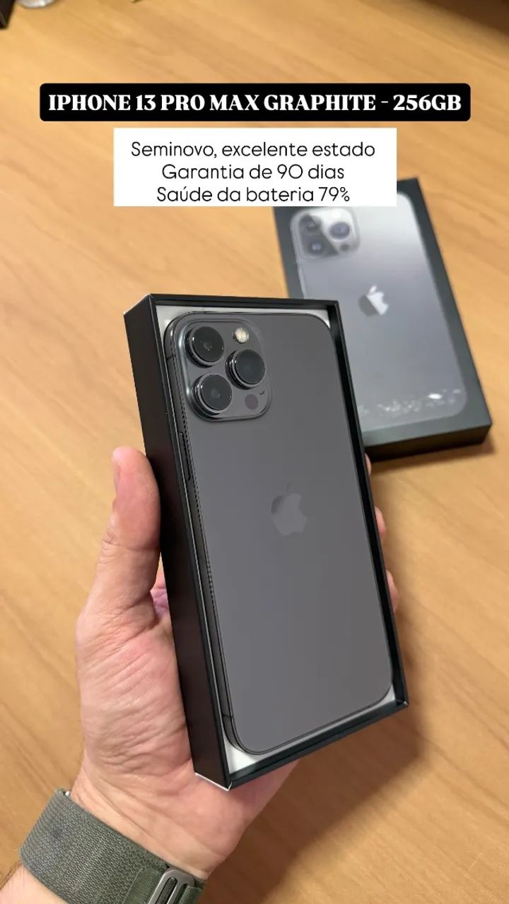 iPhone 13 Pro Max 256GB Graphite, Seminovo excelente estado, com