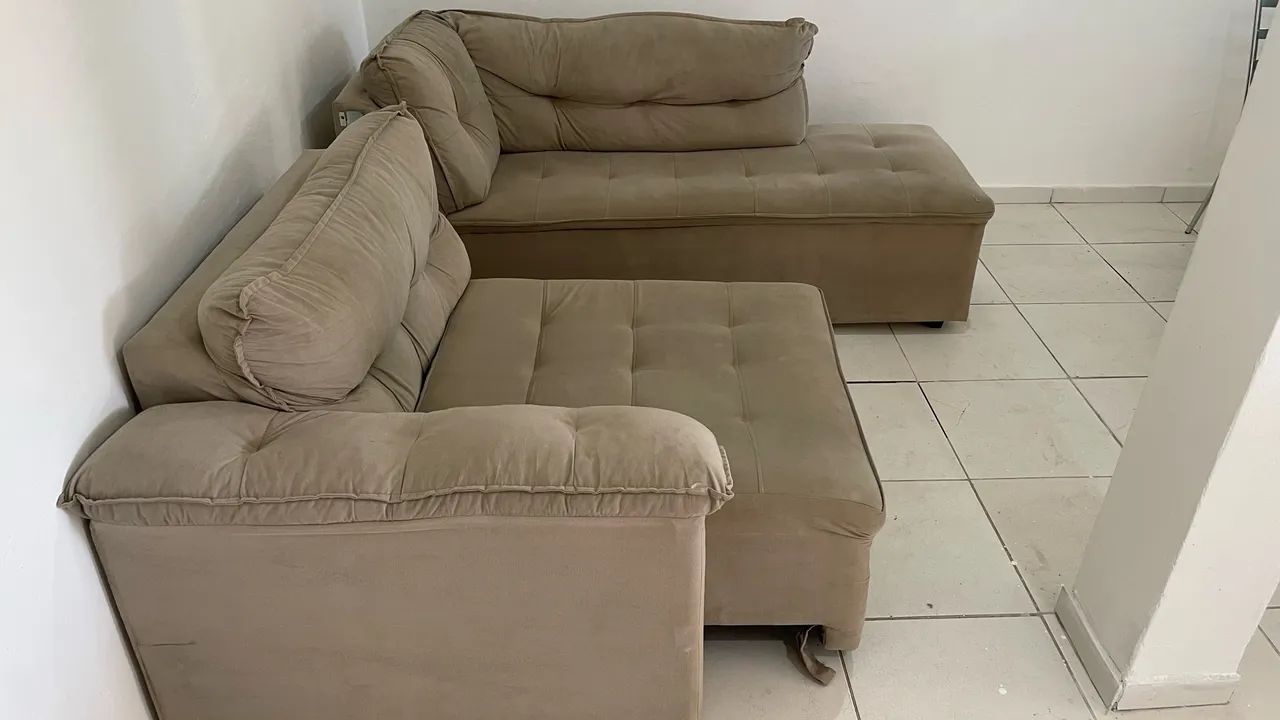 Sofá de Canto com Chaise Bege - Espaçoso e Confortável - Foto 2