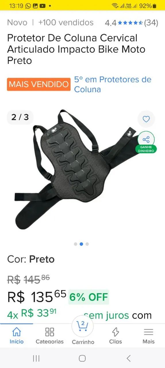 Protetor de coluna bike moto.
