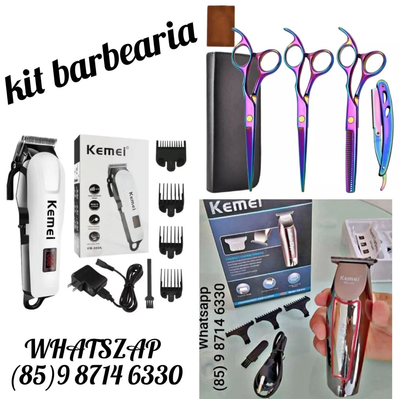 kit barbeiro ?. máquina kemei cortar cabelo e jogo de tesouras. entrega grátis 