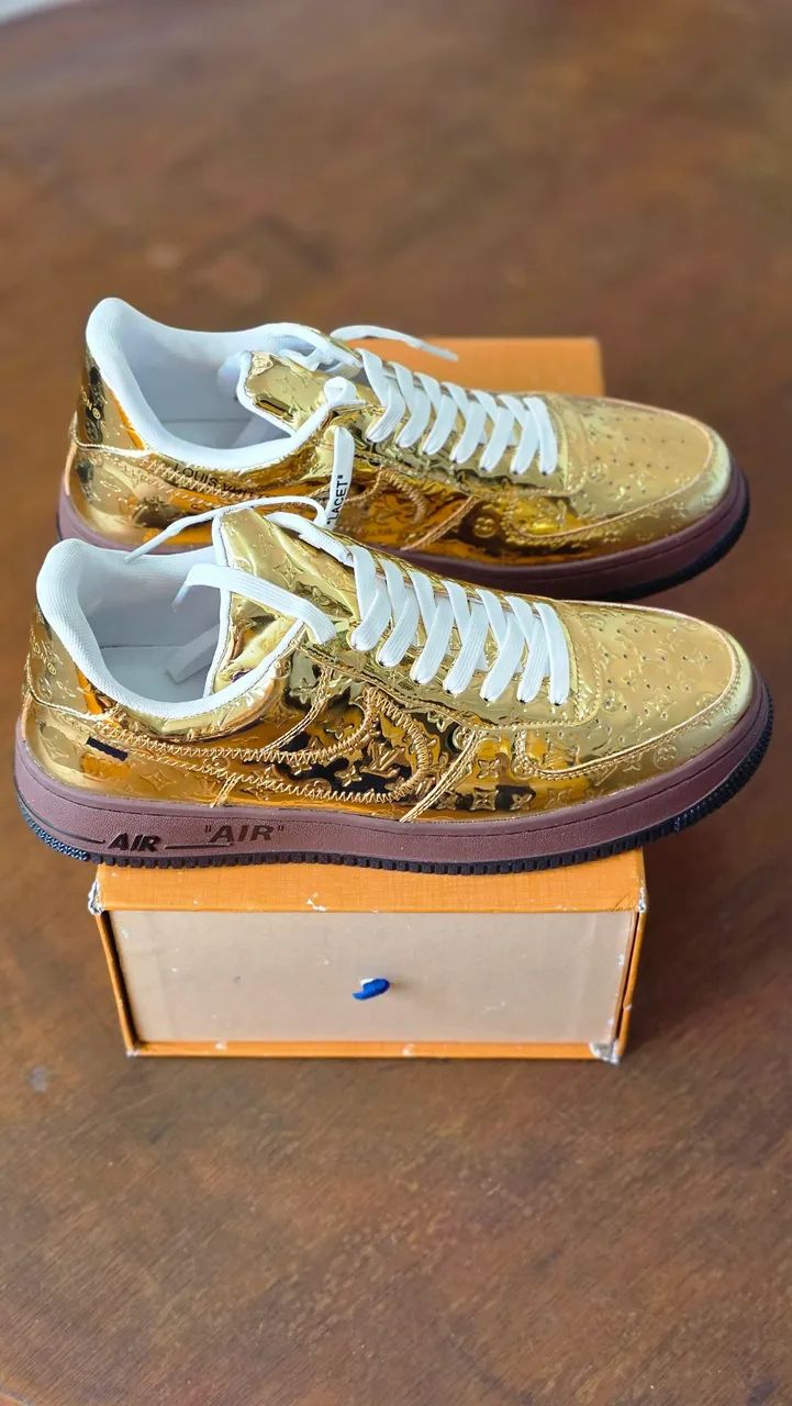 Tênis Sapato Louis Vuitton + Nike Gold 
