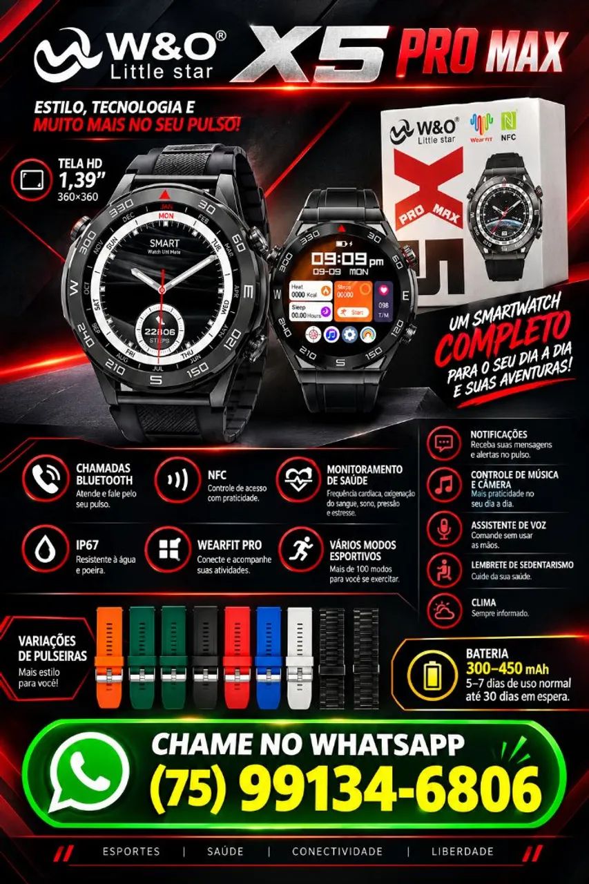 Smartwatch X5 Pro Max + pulseiras