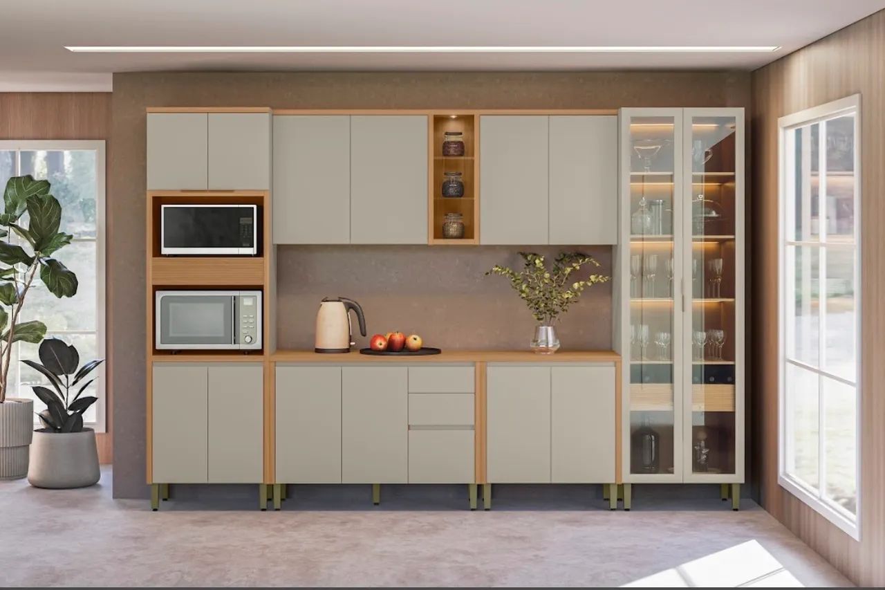 Cozinha Completa Modular 3,30m em MDF com LED
