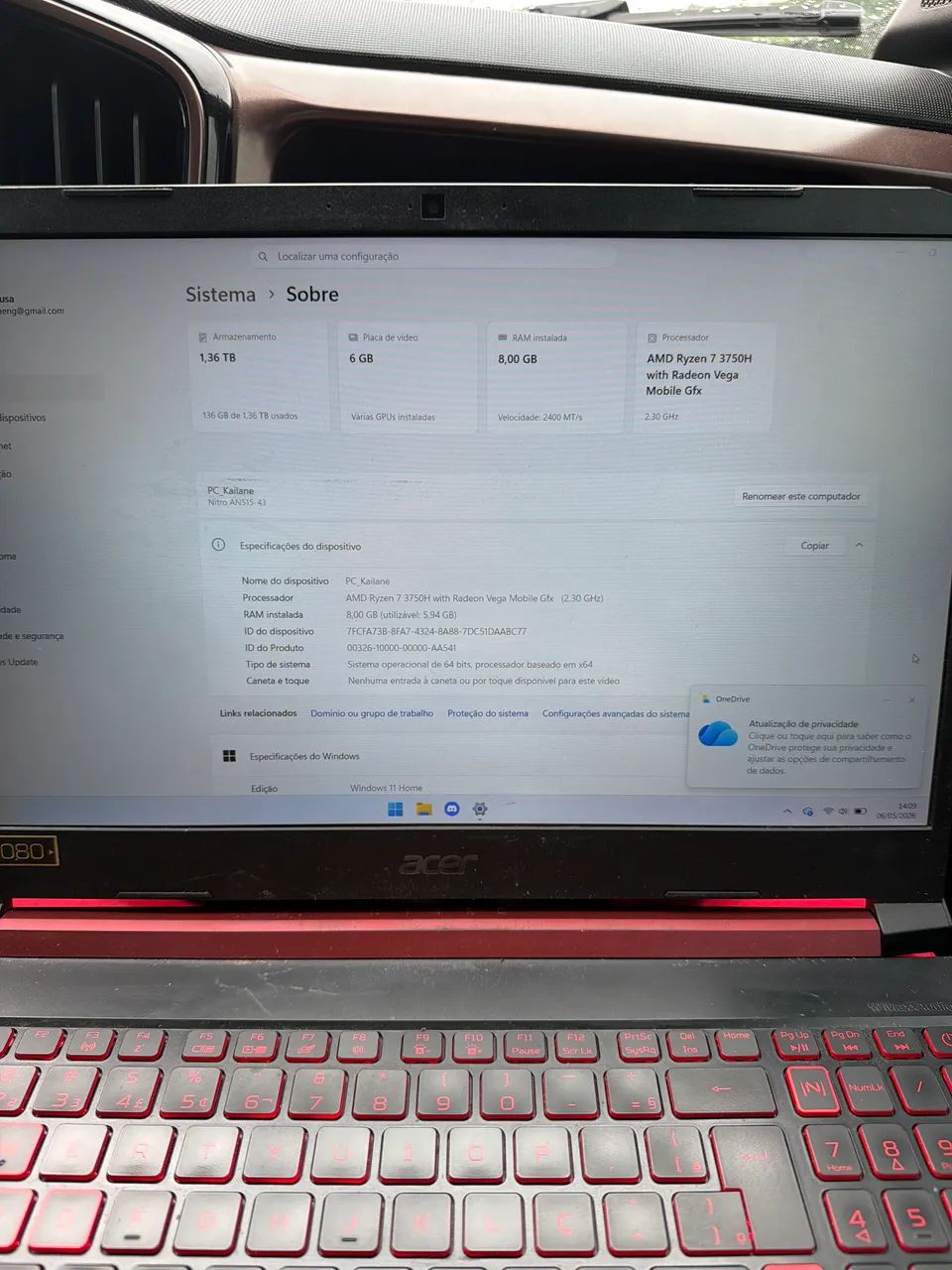 Notebook Acer nitro 5 ryzen 7 - Foto 4