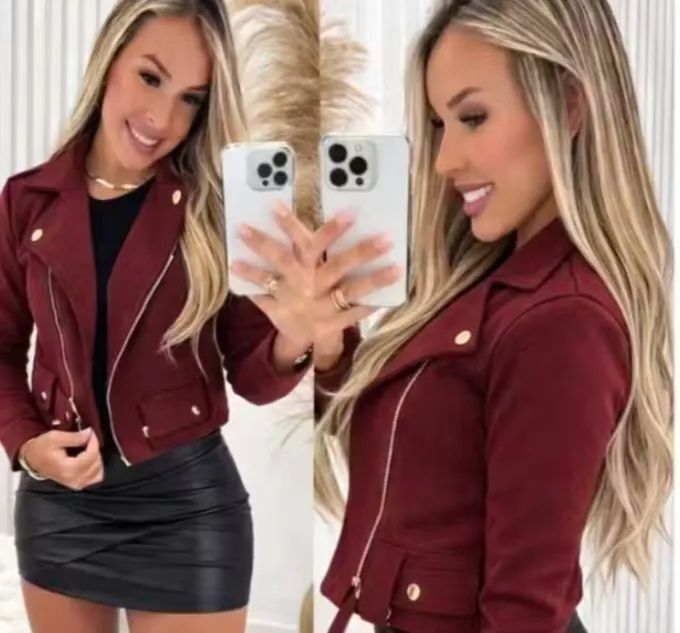 Jaqueta feminina em suede Scrub,com cinto e fivela,nova - Foto 3