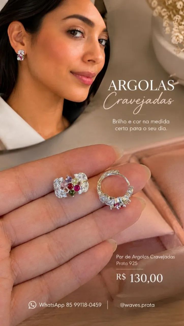 Par de Argolas Cravejadas Prata 925