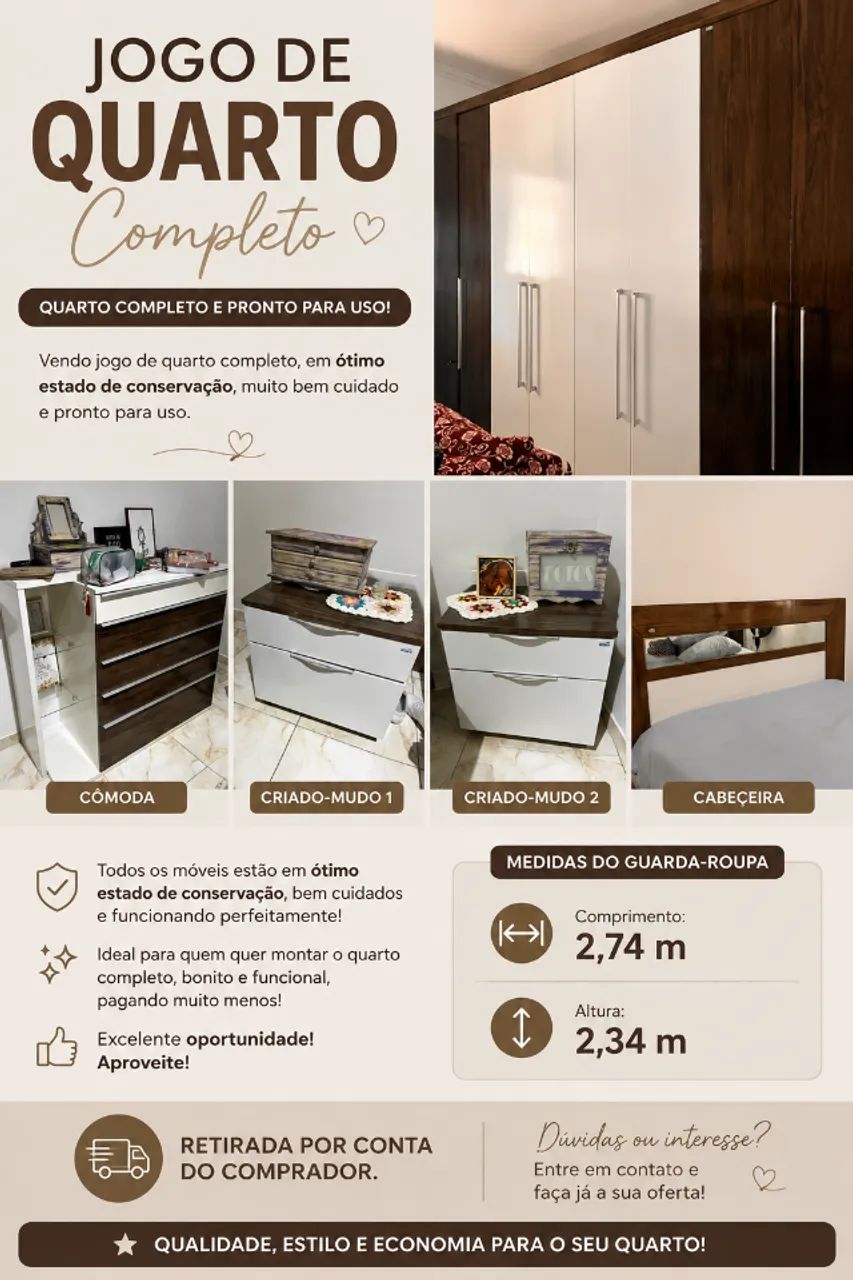 JOGO DE QUARTO COMPLETO - GUARDA ROUPA
