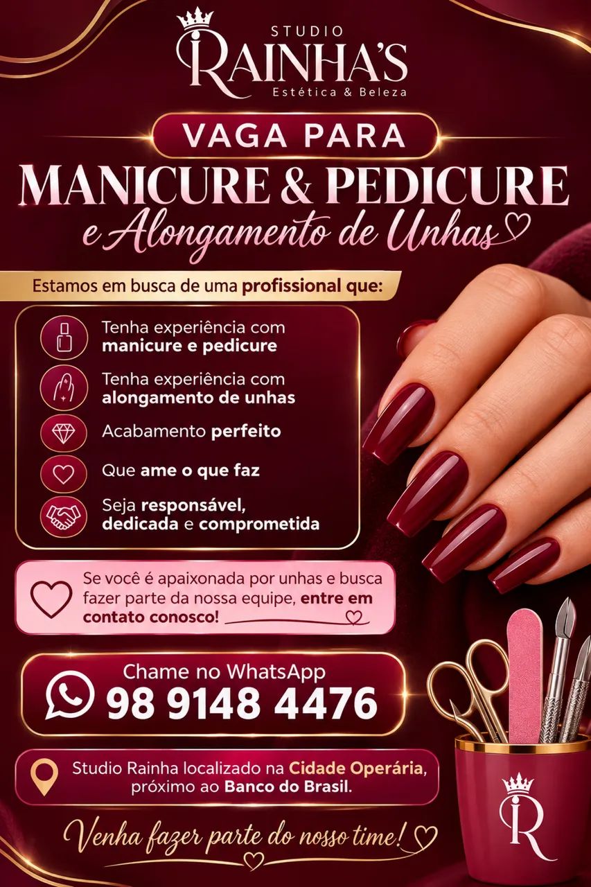 Vaga para profissionais com experiência em unhas 