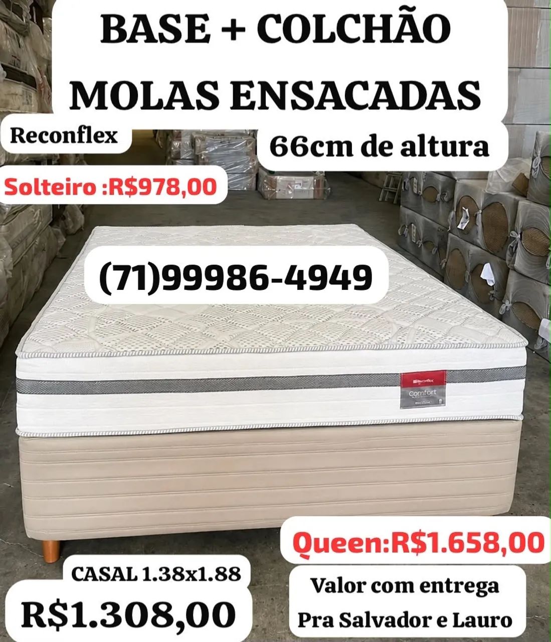 Cama Box , cama de molas ensacadas Reconflex , base e colchão 