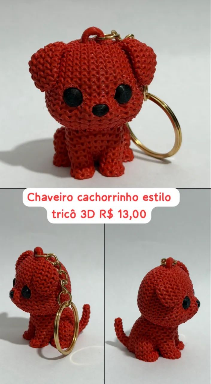 Chaveiro cachorrinho estilo tricô em 3D